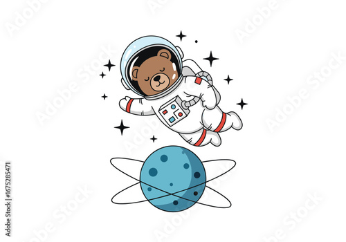 Adventures of a cute bear astronaut exploring the vast universe and distant planets
