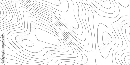 Modern abstract topography seamless contour pattern with curved lines, black and white mountain relief, geographic mapping texture, elevation terrain illustration.