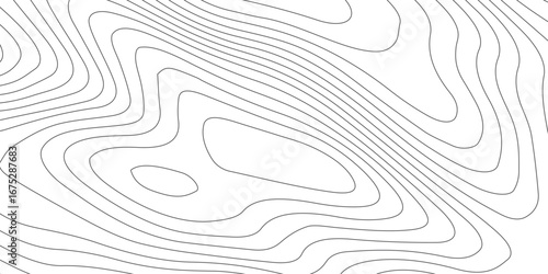 Modern abstract topography seamless contour pattern with curved lines, black and white mountain relief, geographic mapping texture, elevation terrain illustration.