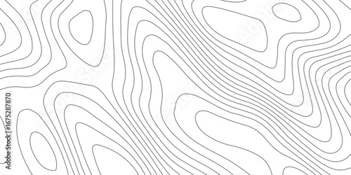 Abstract seamless topographic contour map design with white lines, mountain relief, geographic terrain elevation, paper texture, modern mapping pattern background.