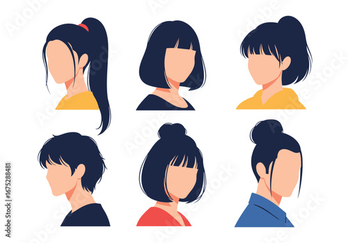 Diverse hairstyles illustrations for modern design projects, fashion, beauty, and lifestyle concepts