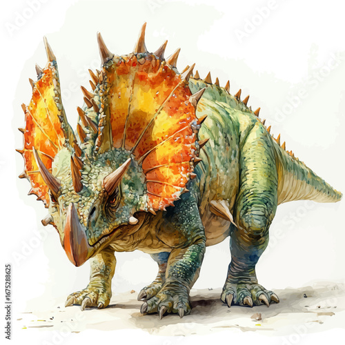 watercolor of Protoceratops, vector, isolated on a white background.