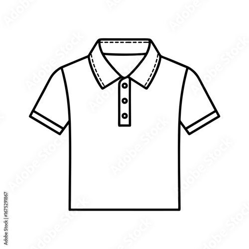 Outline Polo Shirt with Short Sleeves and Three Buttons