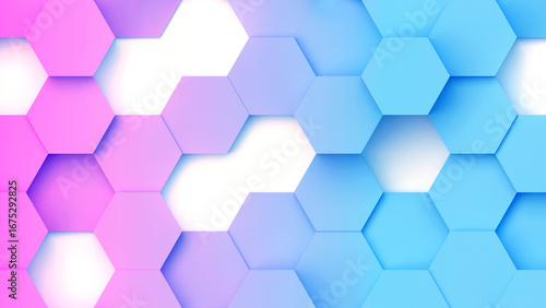 Abstract geometric background 3D purple and blue hexagons on white background.