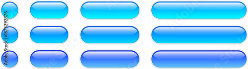 Blue buttons isolated, shiny glass navigation button set for website.