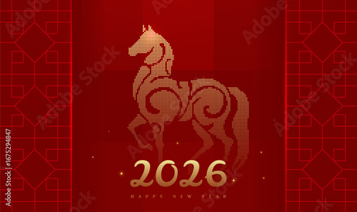 Horizontal Lunar New Year of the Horse poster 2026 New Year background