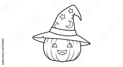 Cute pumpkin with wizard hat on transparent background