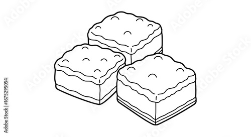 Three square cookies with transparent background