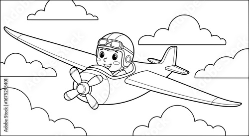 Child flying in small airplane with transparent background