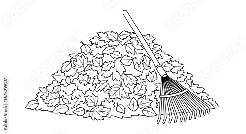 Leaves with rake on transparent background