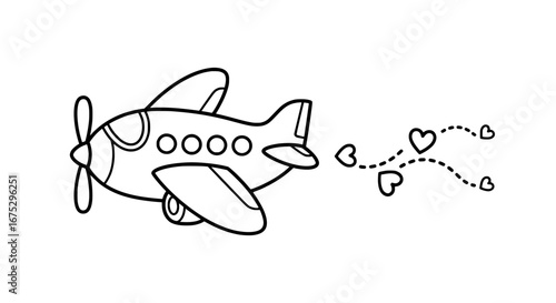 Flying airplane emitting hearts with transparent background