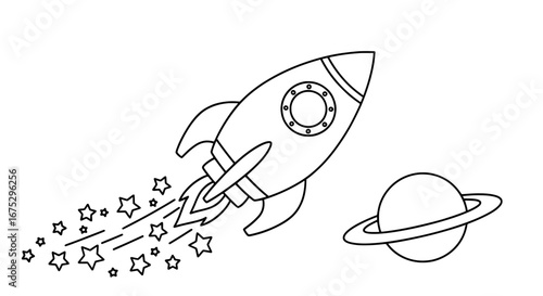 Rocketship launching with transparent background