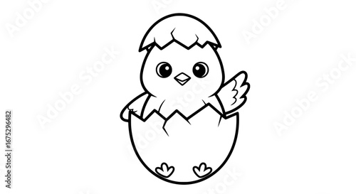 Chick hatching from egg with transparent background