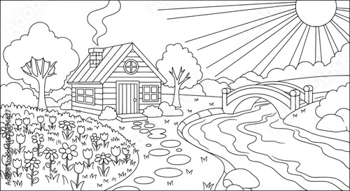 Wallpaper Mural Garden with pond and bridge with transparent background Torontodigital.ca