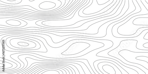 "Stylized Black and Grey Contour Lines on White Background, Illustrating Topographic Terrain with Elevation and Pathways"