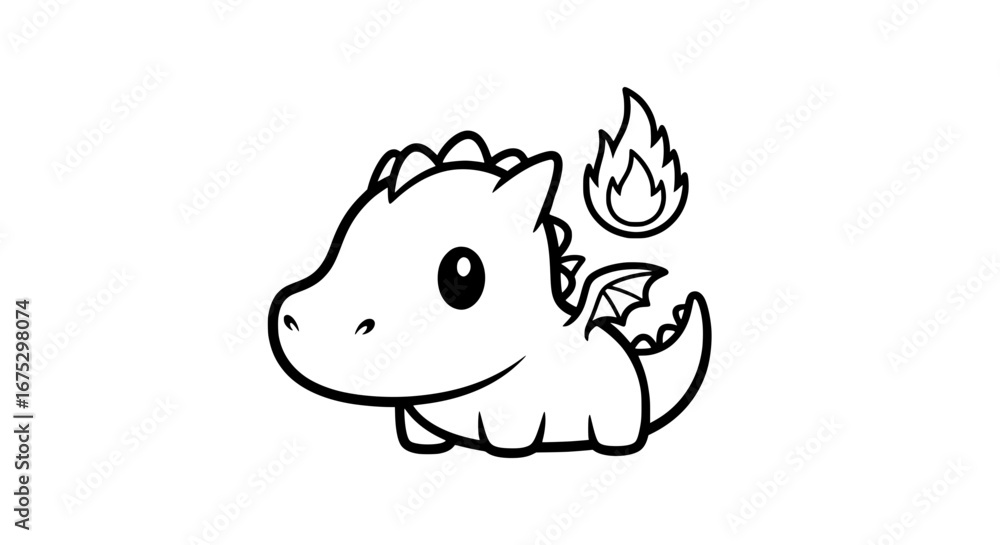 Fototapeta premium Cute dragon with fire and wings with transparent background