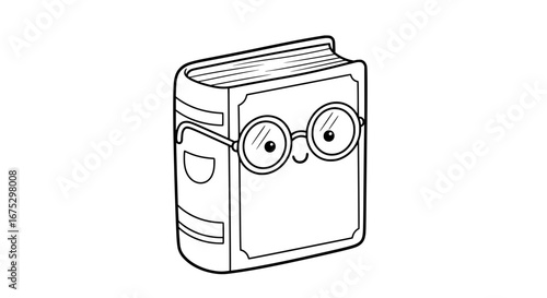 Cute cartoon book with glasses and smiley face