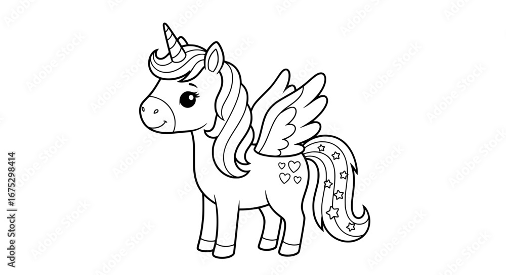 Fototapeta premium Cute unicorn with wings and transparent background