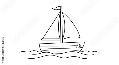 Sailing boat on water with transparent background