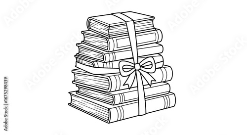 Stack of books tied with ribbon with transparent background