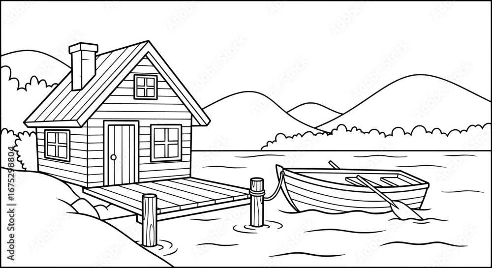 Obraz premium Rustic lakeside cabin with transparent background