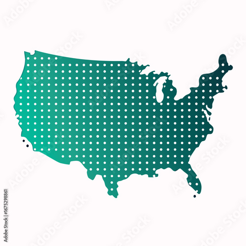 Minimalist dotted vector map of the united states with color options