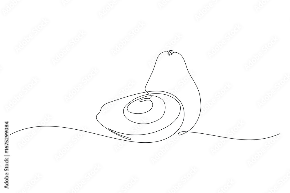 Obraz premium Avocado continuous one line drawing isolated on a white background. Horizontal banner. Outline avocado fruit. Vector illustration
