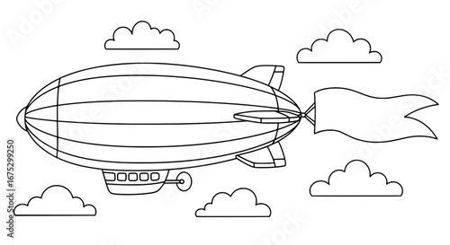Airship flying among clouds with transparent background