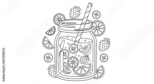 Strawberry and citrus infused water with transparent background