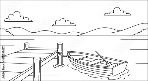 Boat moored at dock with transparent background