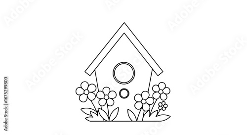 Birdhouse with flowers and transparent background