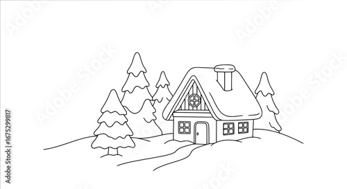 House with trees and chimney with transparent background