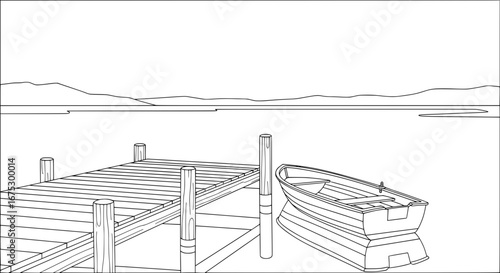 Dock with boat and pier with transparent background