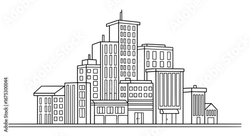 Cityscape outline of tall buildings with transparent background