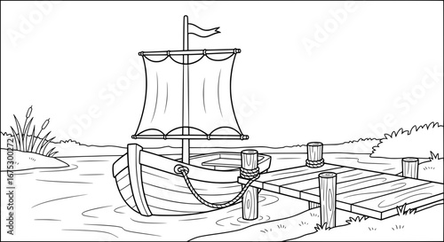 Pirate ship floating on water with transparent background