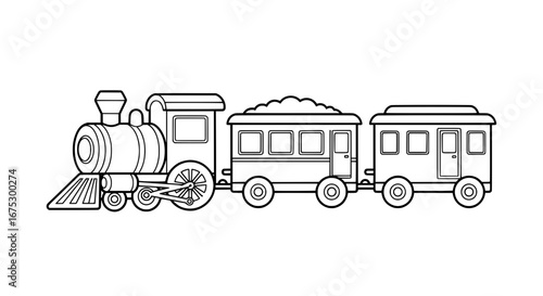 Train with two carriages outline on transparent background