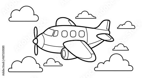 Airplane flying among clouds with transparent background