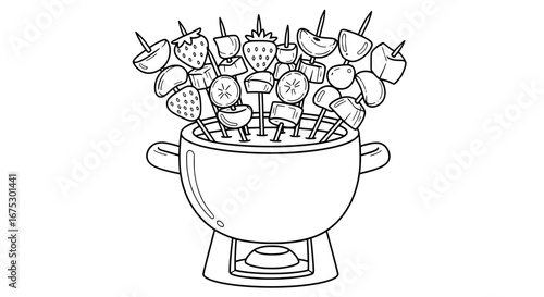 Skewered marshmallow and fruit on stove with transparent background