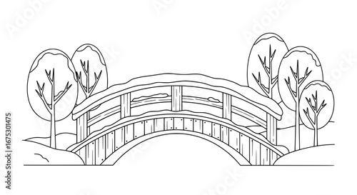 Bridge over water with trees and landscape elements