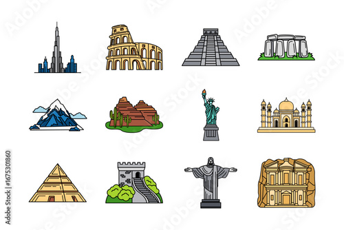 illustration of Famous tourist attractions landmark in the world