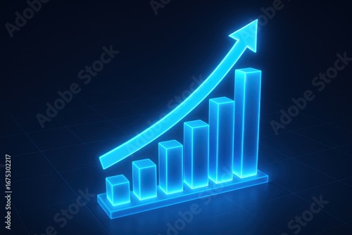 Growth Chart Visualization: A stylized bar chart, illustrated with glowing blue lines, and ascending arrow to represent the concept of exponential progress. Free Download Growth Chart Visualization: A stylized bar chart, illustrated with glowing blue lines, and ascending arrow to represent the concept of exponential progress. - GFXLoad