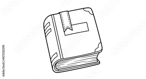 Open hardcover book with bookmark and pages visible
