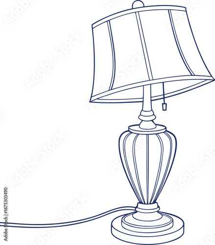Elegant table lamp illustration in clean line art style featuring a classic lampshade and decorative base design for home decor, lighting concepts, and interior design projects.