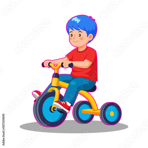 Happy Boy Riding a Tricycle