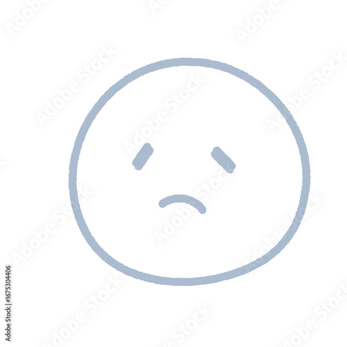 しょんぼり顔のブルーの手書きの絵文字 -悲しい･がっかりした表情のネガティブな感情のイラスト素材