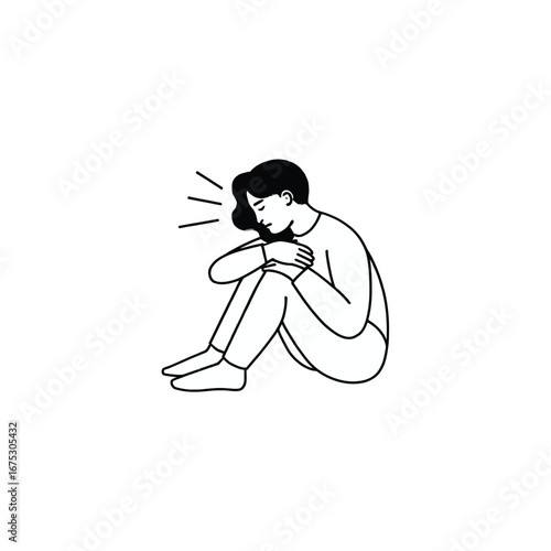 Vector art of person curled up in distress