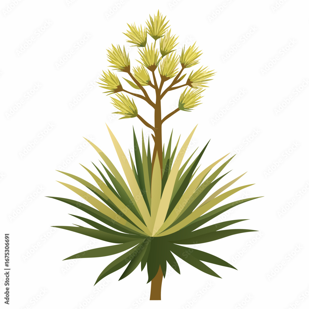 Fototapeta premium Yucca Plant with Blooming Flowers Isolated on White Background