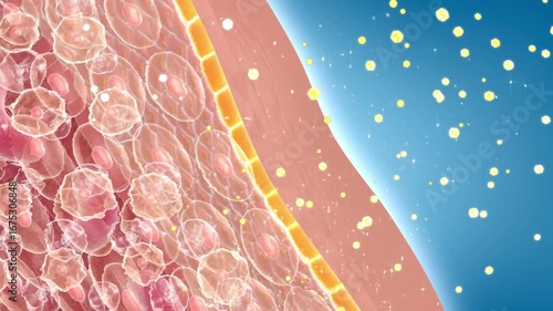 Slimming factors penetrate into the fat layer of the skin, slimming pills dissolve fat cells, lose weight, obese people become slimmer, body management solutions, 3D animation.