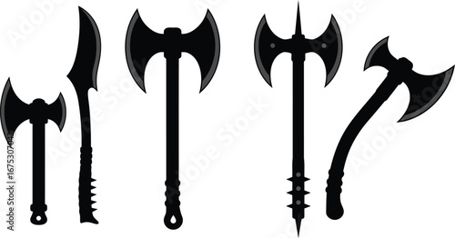 Fantasy medieval battle axes silhouettes warrior weapons vector set vector