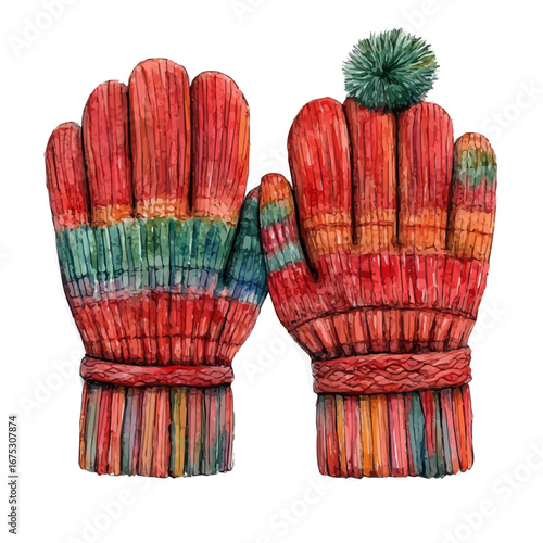 Mittens And Wool Hat, watercolor clipart vector, isolated on a white background.